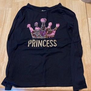 Black long sleeved princess shirt with sequence crown